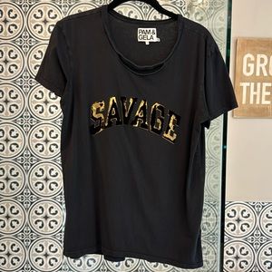 Pamela & Gela Distressed SAVAGE tee size small